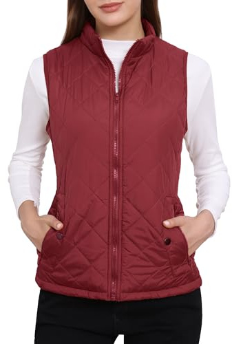 Allegra K Women's Puffer Vest Sleeveless Lightweight Zip Vests with Pockets | Stand Collar, Lightweight, Gilet Quilted, Zip up, Puffer Vest, Pockets Outerwear, Flattering Fit Jacket