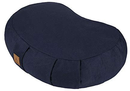 Crescent Zafu Meditation Pillow, 44 x 28 x 14 cm, Zabuton Yoga Bolster, Meditation Cushion, Floor Pouf, Yoga Pillow, Zippered Organic Cotton Cover, Natural Buckwheat, Kneeling Pillow Large-Navy Blue