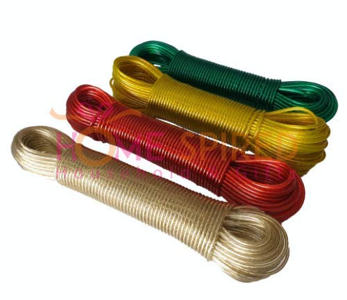 Cuerda de tender, de plástico con núcleo de acero, de larga duración, de 10 m, 15 m, 20 m, 25 m, 30 m, cuerda para tender al aire libre, variedad de colores y tamaños, 15 Metre