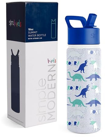 Simple Modern Trinkflasche Kinder mit Strohhalm | Sport Isolierte Edelstahl-Kindertrinkflasche für Kleinkinder Jungen und Mädchen | Summit | 530ml | Dinosaur Roar