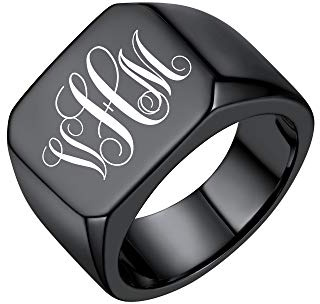 PROSTEEL Herren Ringe Initialen Monogramm Siegelring Größe 59 schwarz Edelstahl hochglanzpoliert personalisiert Band Ring Punk Biker Ring Geburtstag Modeschmuck für Männer
