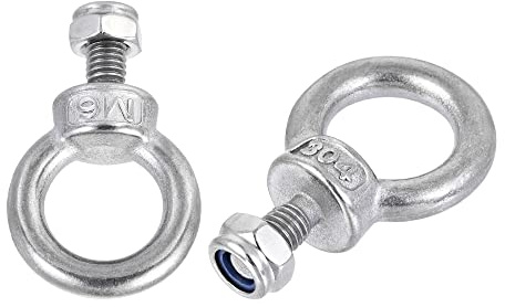 sourcing map Lifting Eye Bolt M6 x 12mm Male Thread with Hex Screw Nut for Hanging Securing Chain Wire Rope, 304 Stainless Steel, 2 Sets