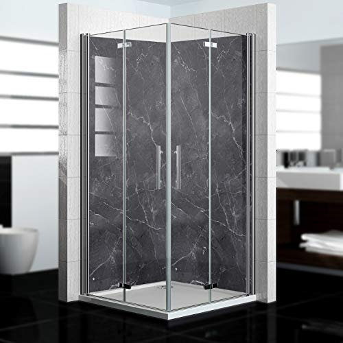 Dedeco 2x Premium Bad Duschrückwand mit Motiv: Marmor V7, 90x200cm mit UV-Lack glänzend, wasserfest, hochwertig fugenlose Wandverkleidung aus 3mm-Alu-Verbundplatte, Fliesenersatz ohne Bohren