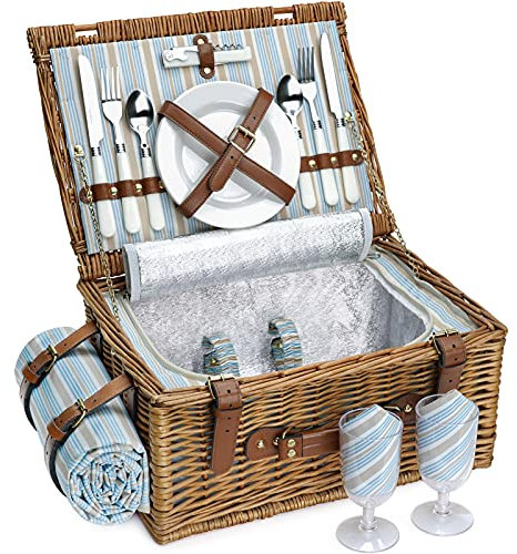 HappyPicnic Wicker Picknickkorb für 4 Personen, Willow Storage Hamper Service Geschenkset für Camping und Party im Freien (M for 2 Persons)