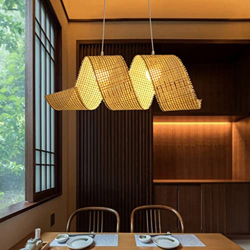 AHQX E27 Vintage Hängeleuchte Bambus Retro Aus Natürlichem Handgewebter Pendelleuchte Höhenverstellbarer Pendellampe Esszimmer Schlafzimmer Wohnzimmer Kronleuchter Café Bar Esstisch Hängelampe,70cm