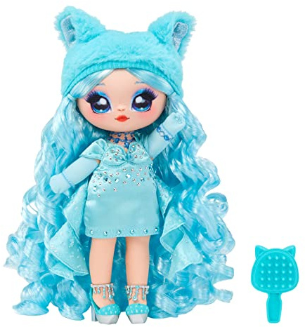 Na! Na! Na! Surprise Serie Sweetest Gems - MARINA TEALSTONE - Muñeca de moda suave de 19 cm, inspirada en la piedra Aguamarina - Con pelo azul, vestido, gorro y cepillo - Coleccionable - Edad 5+ años