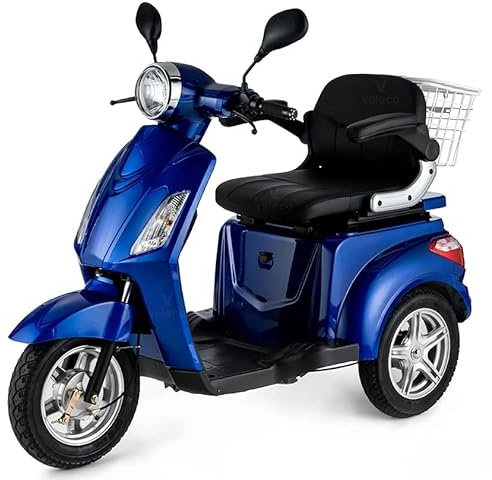 VELECO ZT15 - Scooter Disabili a 3 ruote - Completamente assemblato e pronto all'uso - Freno elettromagnetico automatico - Tachimetro a LED (BLU)