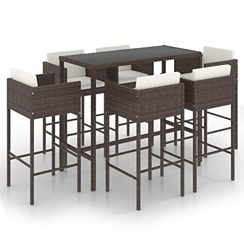 Susany Gartenbar Set 7-TLG.mit Kissen Theke Bar Tresen Gartentheke Bartisch Stehtisch Barhocker Barstuhl Gartenmöbel Poly Rattan Braun