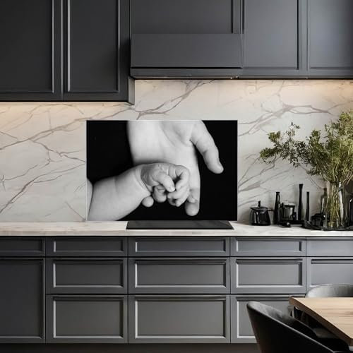 banjado Küchenrückwand Glas ohne Bohren 90x60cm – Glasrückwand Küche mit Motiv Hands/Spritzschutz Küchenrückwand Glas/selbstklebende Küchenrückwand Platte - magnetisch & beschreibbar