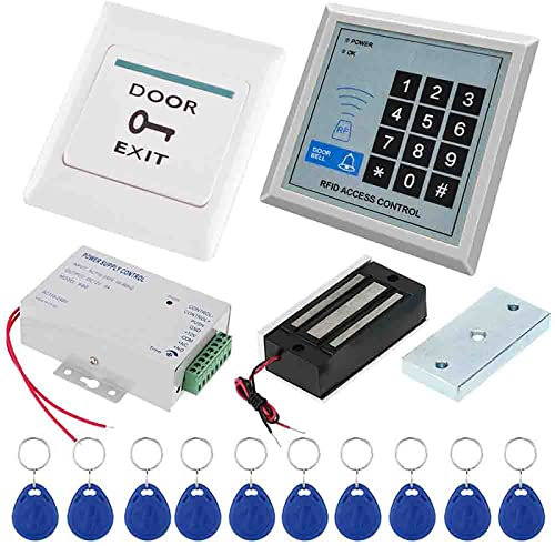 WANGCL Full Set RFID Door Access Control System Kit With 125KHz Stand-alone Door Entry keypad, Electric Magnetic Lock Power Supply EXIT Button 10Pcs Keyfobs