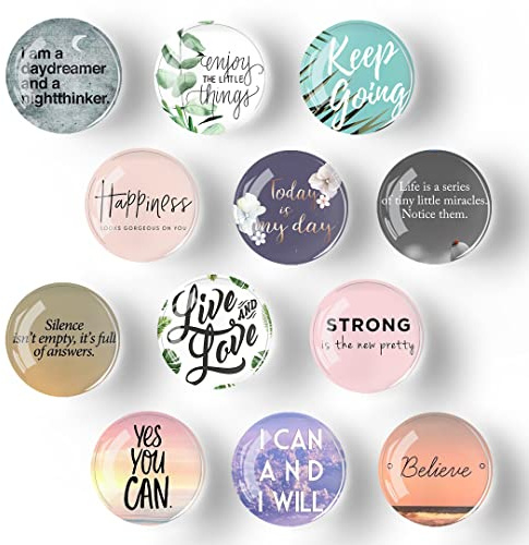 12Pcs Glass Strong Magnetic Refrigerator Magnet Fridge Sticker,Motivational Fridge Magnets Decoration for Crafts,Strong Fridge Magnets for Kitchen, School,Office Whiteboard, Cabinet and Dishwasher