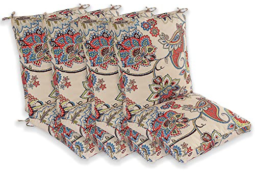 Makimoo Set of 4 Outdoor Dining Chair Cushions, Comfort Patio Seating Cushions, 44 x21x4.5 inch, Single Welt and Zipper, Khaki Floral