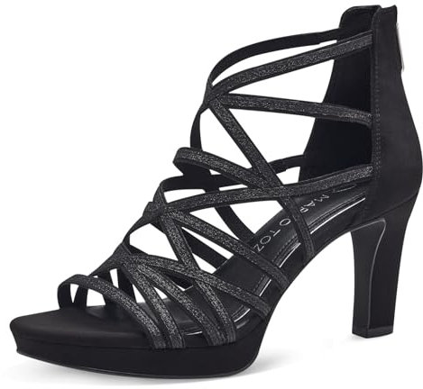 MARCO TOZZI Damen Sandalen mit Absatz Glitzer Vegan, Schwarz (Black comb), 38 EU