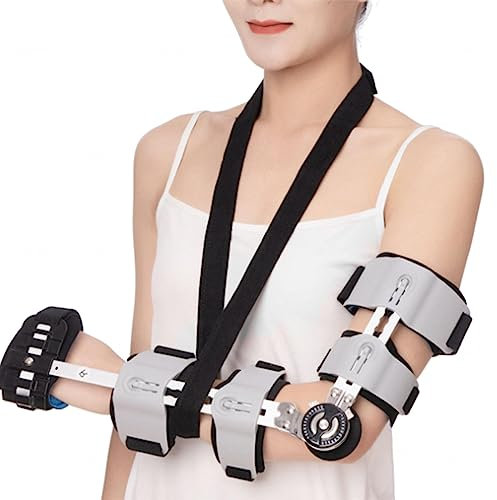 EvAnem Ellenbogenbandage mit Gelenken, Rom Ellenbogenstütze, stabilisierend, Erholung von Verletzungen am Arm, Unterstützung mit verstellbarem Gurt, Stabilisator Ellenbogen, Post-OP, Arm links und