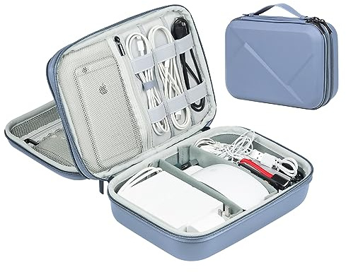 miloocul EVA Electronic Accessories Storage Case Large Shockproof Waterproof Storage Bag for Electronics Organizer Portable Cable Storage Bag for Travel or Work (Blue, Double Layer)
