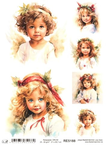 Josys Bastelmärchen Reispapier A4 Strohseide Motiv Mädchen Kind Engel Engelchen Weihnachten RE5188