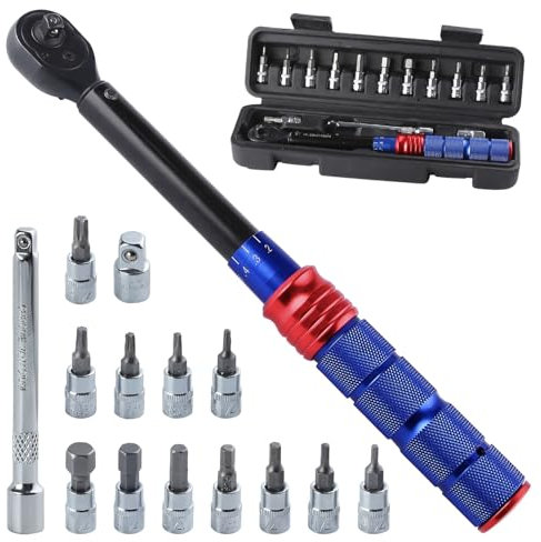 SPEEDWOX 15Pcs Pound Torque Wrench 1/4 Inch Drive Click Torque Wrench Set for Mountain Road Bikes Dual-Direction Adjustable Torque Wrenches 2 to 24 Nm with 1/4 Extension Bar and Adaptor Storage Box