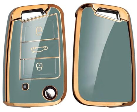 Juttzzei Autoschlüssel Hülle Vw for Vw Golf 7 Ateca Arona MK6 MK7 Polo Jetta Fabia Tiguan Touran Toledo Skoda Seat Leon Ibiza Octavia Schlüsselhülle, TPU Vw Goft 7 Schlüsselhülle - 3 Tasten (Grau)