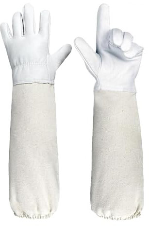 ETOFIXEE Imkerhandschuhe, Imkerhandschuhe Aus Ziegenleder, Imkerhandschuhe Für Damen Und Herren, Schutzimkerei Zubehör Ausrüstung Mit Belüfteten Segeltuch ärmeln Für Den Imker (Weiß)