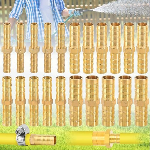 SUpoetry 20 Stück Messing Schlauchverbinder, Schlauchverbinder Messing Adapter, Schlauchadapter für Wasserleitungen, Kraftstoffleitungen, Luftleitungen, Ölleitungen (6mm/8mm/10mm/12mm)