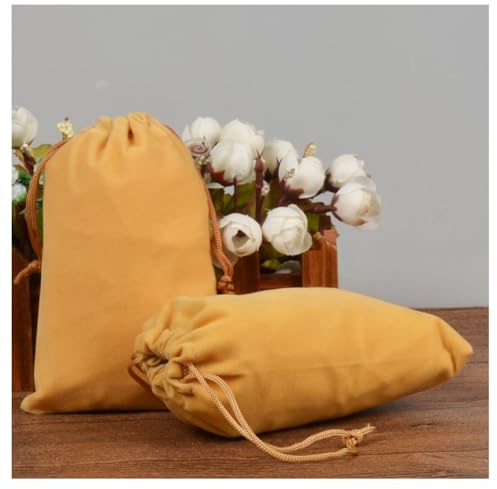 Hrlace 20 Stück Samtbeutel 10 x 15cm Klein Samtsäckchen Schmuck Süßigkeiten Beutel Portable Kordelzug Geschenksäckchen Stoffsäckchen für Hochzeit Weihnachten Geburtstag Party Gold