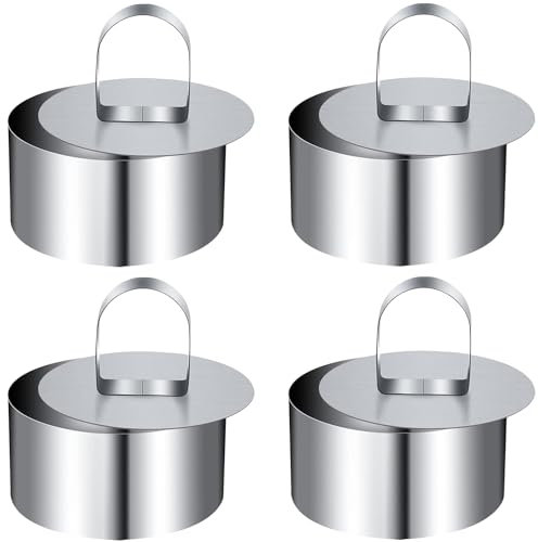 Xrten 4 Piezas Aros Redondos Cocina, Aros Emplatar Acero Inoxidable, Anillo de Tarta, Moldes Emplatar con Empujado, Anillos de Mousse, para Hornear, Pasteles, Postres, Dulces