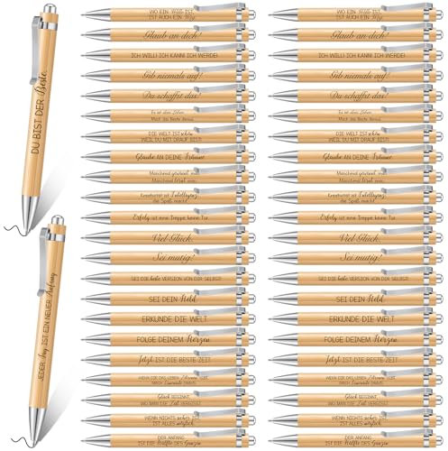Clabby 48 Stück Holz Kugelschreiber mit Gravur Stift mit Spruch Motivation Inspirierende Glücksstift Abschiedsgeschenke für Kollegen Dankeschön Geschenk für Gäste Abschluss Ruhestand Weihnachten