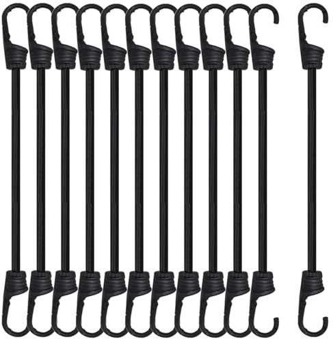12 Pcs Spanngummi mit Haken, Expander mit Haken, Expander Gepäckspanner, Elastische Vielzweck Gummi Spanngurte für Gepäck, Dachträger, Camping - Wetterfester (schwarz-30CM)