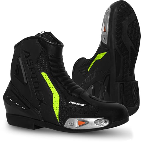 Stivali da moto da uomo Stivali da moto in pelle sportivi Scarpe da moto con suola in gomma nera Stivali