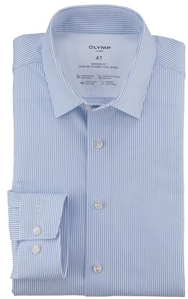OLYMP Herren Oberhemd Langarm Luxor 24/Seven,Rotationsprint auf Jersey,439 Modern-fit-Jerseyshirt-01,13 New Kent,bleu 11,44