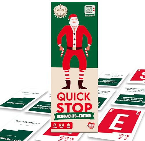 ATM Gaming Quickstop - Weihnachtsedition - Das Buchstaben-Duell - Kartenspiel für Jugendliche und Erwachsene - Schnell und Verrückt - 2 bis 7 Spieler - Kartenspiel ab 10 Jahren - Familienspiel