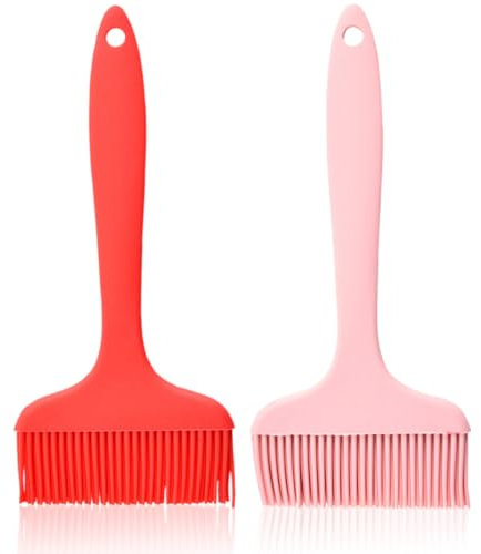 MIRKUZI Pennelli 2 pennelli applicatori in silicone, pennello da pasticceria in silicone, pennello da pasticceria extra largo, pennello per griglia da cucina(rosso rosa)