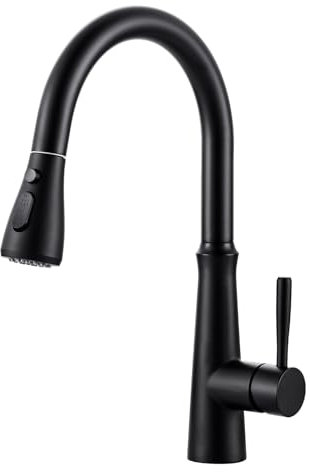 iVIGA Wasserhahn Küche Schwarz, Hochdruck Küchenarmatur Ausziehbar, 360° Schwenkbar Armatur Küche Mischbatterie mit 2 Wasserstrahlarten, Edelstahl Spültischarmatur,Schwarz