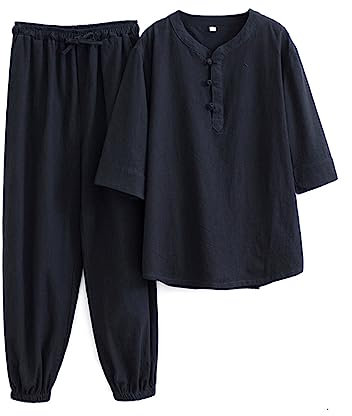 GZKDKZB Traje Tang para Hombre, Ropa Tradicional, Traje de Artes Marciales de Lino y algodón cómodo y Transpirable, Uniformes de Kung Fu, Ropa de Tai Chi, Camisa y Pantalones de Media mang