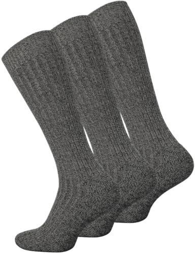 lavendel Chaussettes Norvégiennes Mi-Hautes Homme Laine Coton Sans Élastique Semelle Peluche Renforcée Respirantes Confortables Thermiques Hiver Travail 3 Paires - Gris Foncé - 43-46