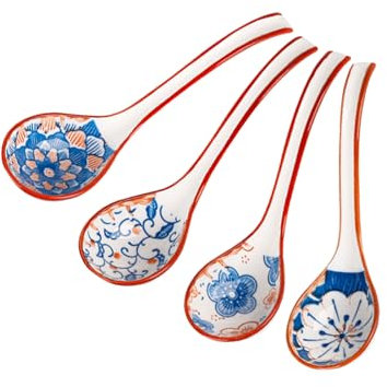 Cucharas de sopa chinas, cucharas de sopa asiáticas de cerámica, Cucharas de sopa chinas, cucharas chinas europeas, cucharas de sopa chinas, cucharas de ramen de cerámica, juego de 4, cucharas de sopa