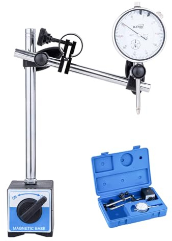 KATSU Tools Dial Indicator with Magnetic Base 0-1.0 Tester Gauge 0.001 Precision, Fine Adjustment, Professional Measuring Toolkit in Storage Case 401112