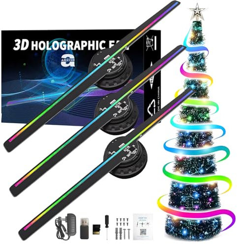CraftNestUK Lot de 3 ventilateurs holographiques LED, projecteur 3D hologramme LED, support mural
