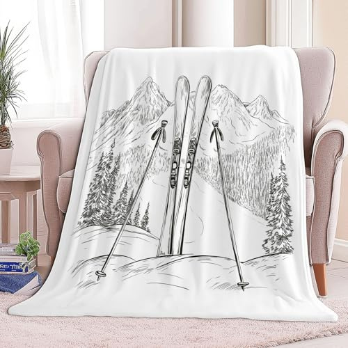 Generico Coperta Plaid Pile Disegnato A Mano Montagne Snowboard Coperta da Letto in Flanella 150 x 200 cm Coperta Pile Morbida, Leggera, Soffice, Accogliente e Lussuosa Coperta in Microfibra