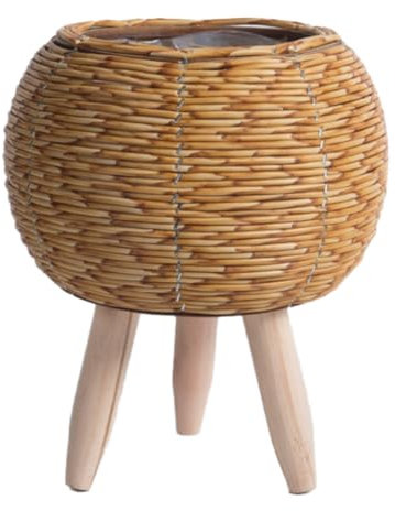 PRATYAHARA Vintage Imitación Ratán Tejido Estante de Flores Jardineras Cesta de Almacenamiento Hecho a Mano con Patas de Madera Soporte de Maceta de Planta Fácil de Instalar, A