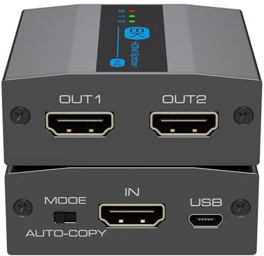 HDMI Splitter 1 in 2 Out 4k 120Hz,8K HDMI Splitter for Dual Monitors Support EDID Management HDCP 2.3 HDR 10 for Laptops PCs TV Boxes DVD Players PS5/PS4/PS3