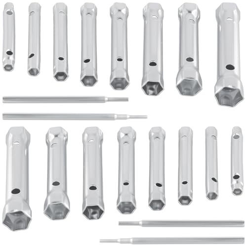 JIEHIN Lot de 20 clés à douille tubulaires 6-22 mm, clé à bougie d'allumage, jeu de clés à douille double pour robinet, installation de bougies d'allumage, réparation de chauffage