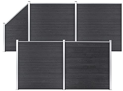 Hoodmeel Recinzione Giardino, Pannello Recinzione, Pannelli per Recinzioni, Recinzione Modulare, WPC 4 Quadrati 1 Inclinato 792x186 cm Grigi