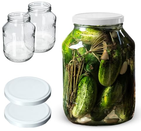 KADAX Set di 2 barattoli vetro 2,5 l con coperchio a vite Ø100 mm – vasetti ermetici per marmellate, miele, sottaceti, cetrioli, fermentazione, conserve fatte in casa, bomboniere (coperchio bianco...