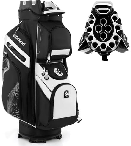 GYMAX Golftasche, tragbare Golf Cartbag mit 14 Fächern & 11 Taschen, Golfreisetasche mit Schultergurt & Schirmhalter, Standbag für Herren & Damen (Schwarz + Weiß)