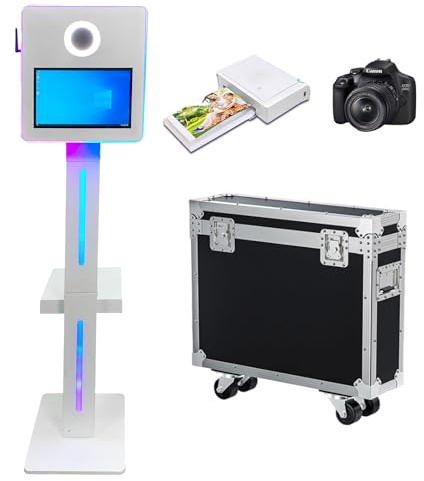 DSLR Photo Booth Machine with 15.6 Inch Touch Screen, Photobooth Machine with Flight Case & RGB Light for Wedding Graduation Party Events Rental (White, Photo Booth + Printer + Camera)