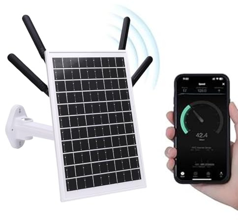 Goshyda Router da 4G per Esterni Solari con Slot per Scheda SIM, Router Modem LTE da 4G a Energia Solare da 12 W Incorporata in una Batteria da 18000 MAh, Estensione Wifi Impermeabile (Antenne