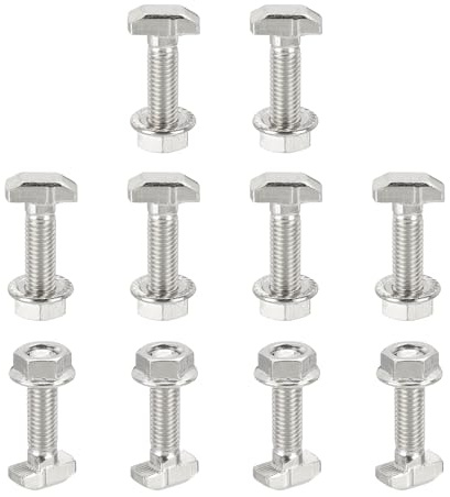 PATIKIL M8x30mm T-Slot Bolts, 10 Sets Drop-in Bolt Hammer Head with Hexagon Flange Nuts T-Bolt Stud Sliding Screw for 40 Series Aluminum Extrusion Profile, Silver