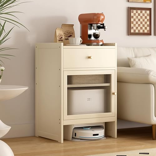ZIGTUEI Armoire De Rangement pour Balayeuse, Meuble De Rangement Caché pour Aspirateur Robot, Petit Rangement, Table D'Appoint en Bois, pour Maison Ou Bureau(White)