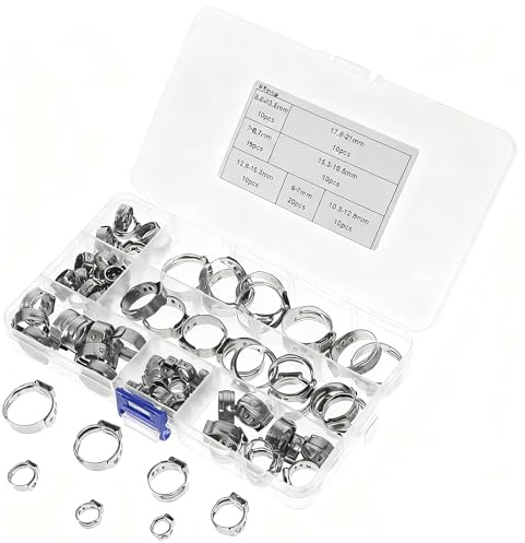 85PCS 7 tamaños abrazadera de una oreja 6-21mm acero inox 304 kit bridas de compresión sin fin para automoción electrodomésticos y fontanería